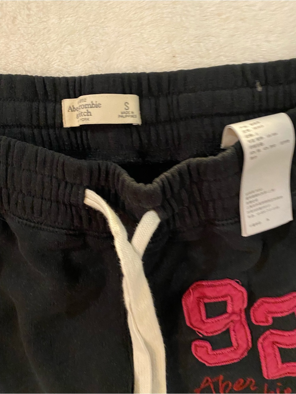 Abercrombie & Fitch Black Sweatpants with Pink '92' Patch - Picture 3 of 6